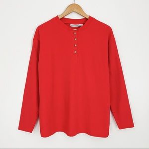 Vintage Thermal Henley Top in Red | Size L